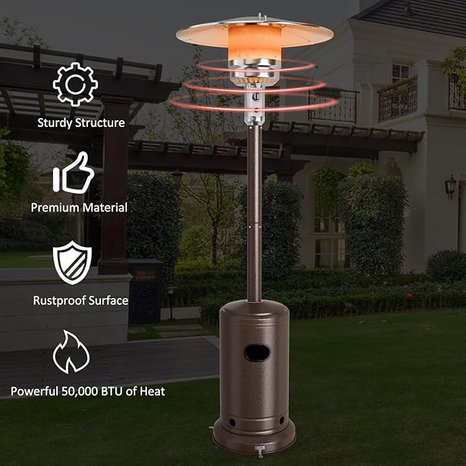 Giantex Patio Heaters for Outdoor Use, 50,000 BTU Propane Outdoor Heaters with Wheels, Outdoor Heat Lamp with Trip-Over Protection & CSA Certified for Commercial and Household (Bronze)