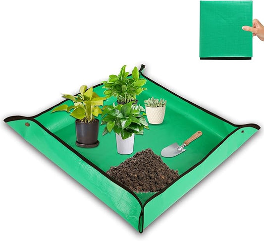 HKZ Repotting Mat for Indoor Plant - 39.5'' x 39.5'' Planting Soil Mess Control, Portable Succulent Planting Potting Tray Waterproof Gardening Bonsai Tools Transplanting(Pale Green)