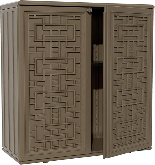 ZZM HDPE Outdoor Storage Shed, Outdoor Plastic Storage Cabinet, Horizontal Resin Tool Shed for Garden, All Weather Outdoor Storage Clearance, DIY Usage, with one Shelf (Coffee)