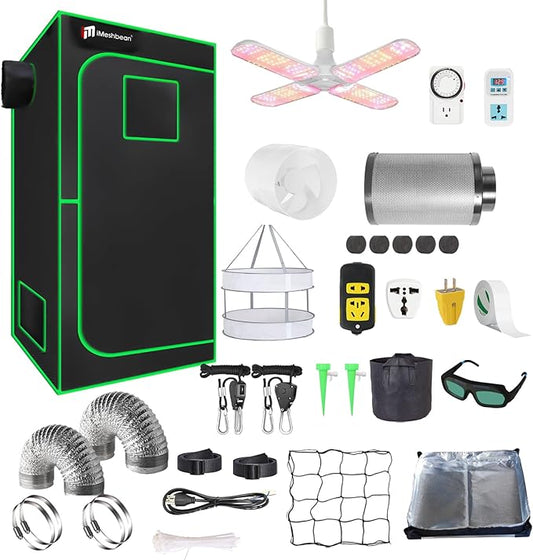 Grow Tent Kit Complete System High Reflective Mylar Indoor Grow Tent Hydroponics Growing Tent with Full Spectrum LED Grow Light Observation Window, Ventilation Fan,Carbon Filter (48" x 48" x 80")