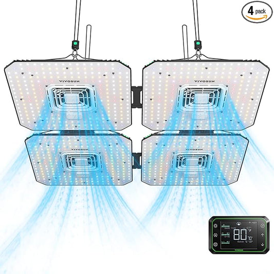 VIVOSUN 4-Pack AeroLight A100, Tunable Spectrum, LED Grow Light 100W with Integrated Circulation Fan & Growhub Controller E42A, Compatible with App & E25, 4x4/5x5Ft Coverage