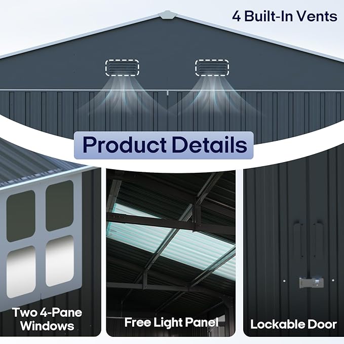 Metal Garage Shed 13x20 FT, Sheds & Outdoor Storage Clearance, Outdoor Storage Shed for Car, Truck, Bike, Lawnmower, Backyard Tool House, Boasting 2 Windows and 2 Translucent Panels