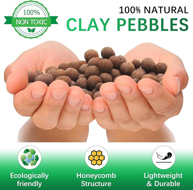 3LB Leca Explanded Clay Pebbles, 14-16mm Lightweight Expanded Clay Aggregate for Hydroponic Growing, Premium Grow Media for Orchids, Aquaponics Plants and Horticultural Drainage, Natural