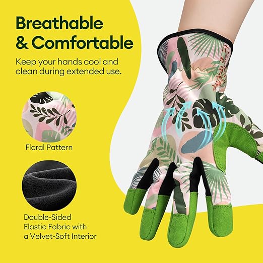 Gardening Gloves for Women, Breathable Leather Work Gloves, Thorn-Proof Gardening Gifts, Touchscreen Compatible, Protective Work for Digging, Planting, Pruning, Medium Size, Green