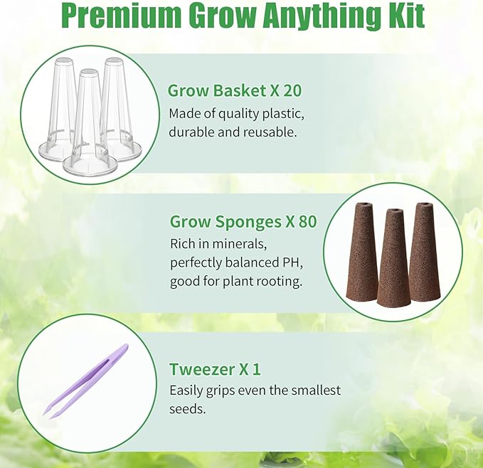 101 Pcs Hydroponic Pod Kit for Aero Garden with 80 Grow Sponges, 20 Grow Baskets & 1 Tweezer, Grow Anything Kit Replacement Growth Sponges Seed Pods of Aero Garden hydroponic for Indoor Garden System