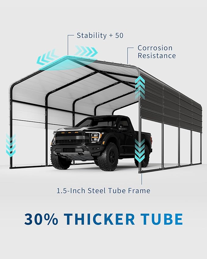 13' X 20' X 8.5' Heavy Duty Metal Carport with Galvanized Roof, Weatherproof Car Garage Shelter, All-Weather Permanent Cover for Cars/Trucks/Boats/Tractors
