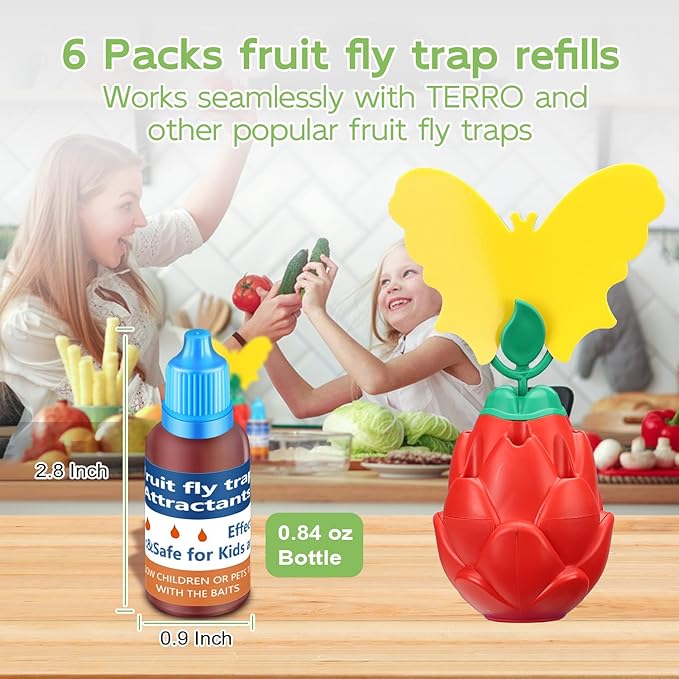 Fruit Fly Trap Refill Liquid Only, 2025 Upgrade Traps for Indoors, Efficient Gnat Killer Indoor, Fruit Bait Home, Kitchen (6, Blue)