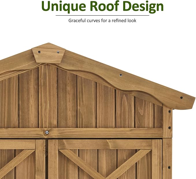 Macrout Outdoor Storage Cabinet, 75 Inches Lockable Wooden Storage Shed with Removable Shelves, Tall Tool Shed with for Yard Patio Lawn, 1165