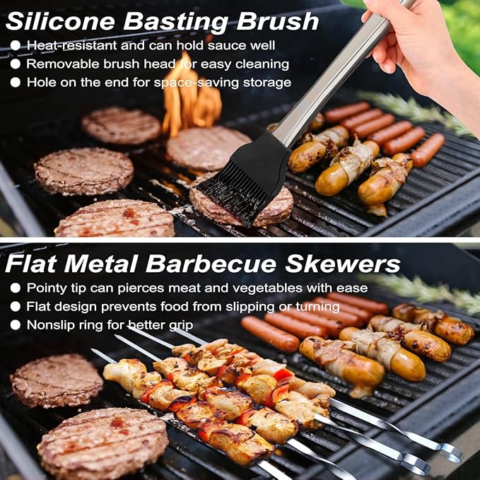 POLIGO 22PCS Heavy Duty BBQ Grill Accessories Set, Non-Slip Grill Tools for Outdoor Grill Set Thicker Stainless Steel Grill Utensils Set, Deluxe Grilling Tools Set in Aluminum Case Ideal Gifts for Men