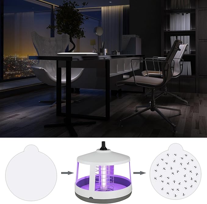 48 Pcs Round Insect Trap Refillable Glue Boards Sticky Fruit Fly Trap Mosquito Fly Killer for Mosquitoes Fruit Flies Gnats Moths Fits Most Models Indoor Outdoor Lamp (4.13 Inch)