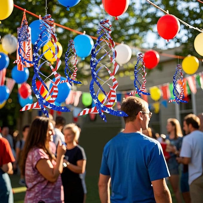 Hausse Patriotic Bird Repellent Spiral Reflectors Mylar Spinner, Hanging American Flags Reflective Bird Deterrent Device for 4th of July Independence Day, Scare Birds Animal Away, 3 Pack