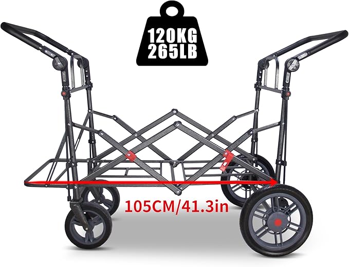 Foldable Wagon with Canopy - Collapsible Utility Cart with 2 Seats & Belts, Adjustable Handle, Expandable Front for Camping, Picnic, Shopping (Beige/Grey)