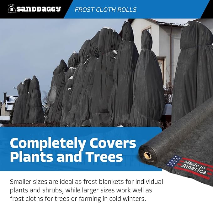 Sandbaggy Frost Cloth Rolls (10 ft x 100 ft) | Winter Cover for Shrubs, Trees, Gardens | Plant Blanket, Freeze Protection | Black, 4 oz Polypropylene (1 roll)