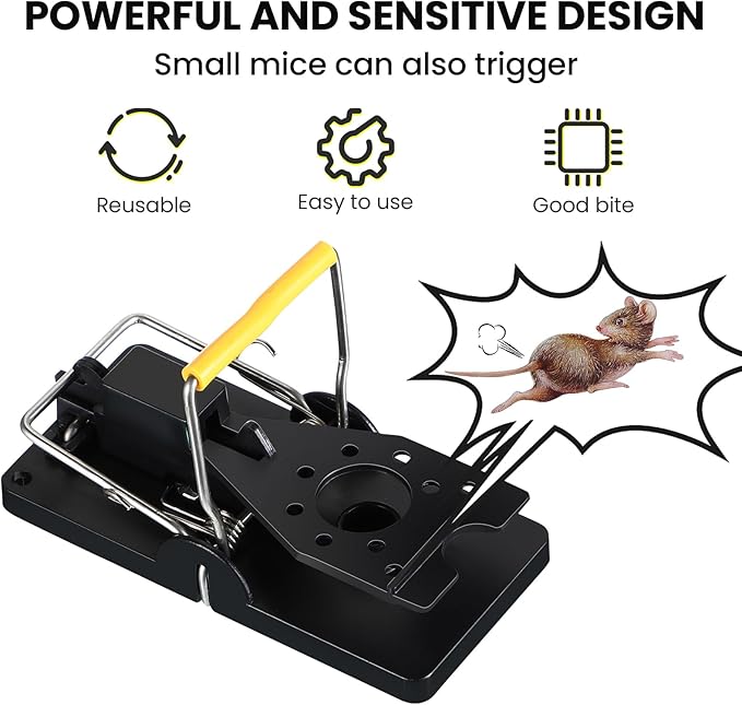 Qualirey 18 Pcs Plastic Mouse Rat Traps House Indoor Quick Effective Safe for Warehouse Garden Kitchen 3.86 x 1.81 x 2.17 Inch (Black,Yellow)