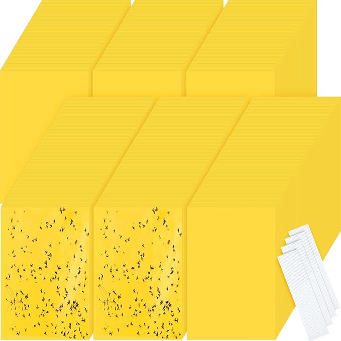 Qualirey 900 Pcs 6 x 8 Inch Yellow Sticky Traps for Plant Double Sided Sticky Trap for Gnats with Twist Ties Sticky Fly Traps for Fruit Insect Fungus Bugs Indoor Outdoor