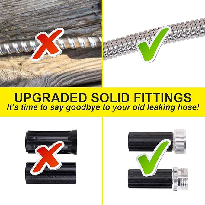 FOXEASE Metal Garden Hose 50 ft - Stainless Steel Water Hose with 2 Nozzles, Lightweight, Tangle Free & Kink Free, Heavy Duty, High Pressure, Flexible, Dog Proof
