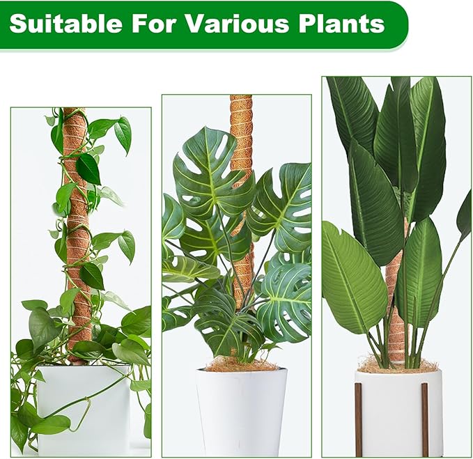 Joyhalo Bendable Moss Pole for Plants, 48 Inch Monstera Plant Support Stakes, Moss Poles for Climbing Plants with Jute Rope, Coco Coir Pole Indoor Plant