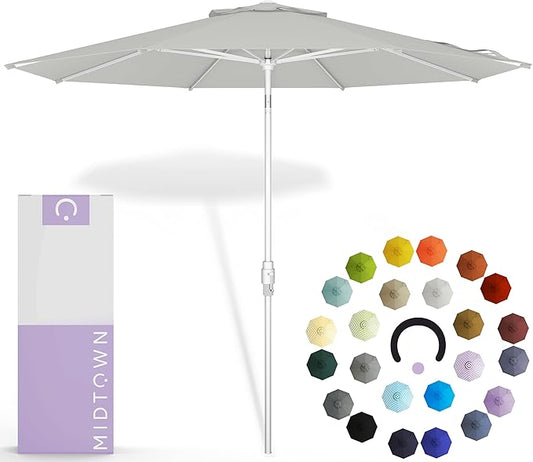 Midtown Umbrellas The Swilt 8 Feet Patio Umbrella in Terylast Off Cream (Off White) Polyester Fabric - Fiberglass Ribs, Auto-Tilt Aluminum Frame For Backyard, Deck, Garden, Pool - White Pole