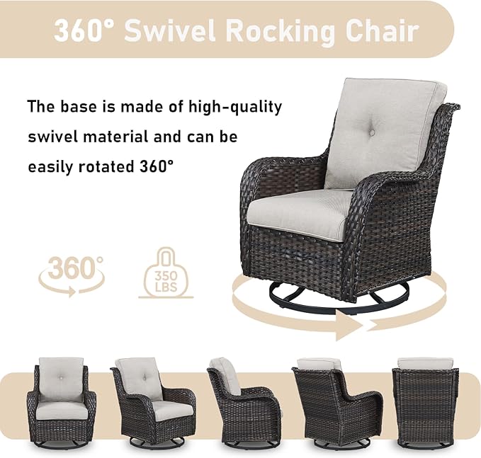 Patio Wicker Chairs Swivel Rocker,3 Pieces Patio Furniture Set with 360 Degree Wicker Swivel Rocking Chairs and Side Table for Garden,Porch,Backyard