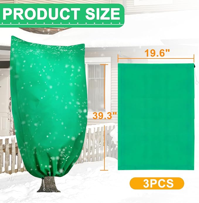 DQS 3 Pack Plant Covers Freeze Protection, 19.6" x 39.3" Winter Frost Protection Blankets Frost Cloth,Suitable for Outdoor Winter Frost, Cold Weather, shrubs, Trees, Jackets, and coverings