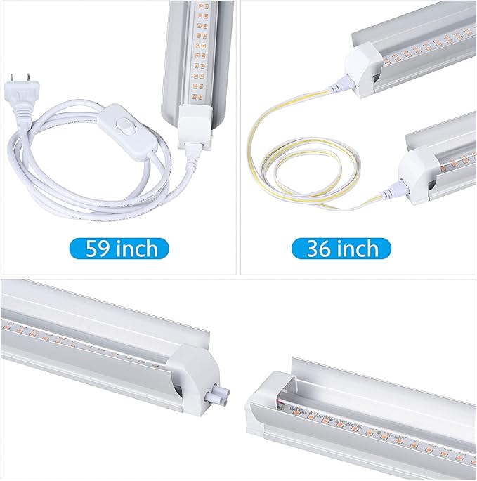 Grow Light for Indoor Plants,4ft T8, 180W(4 x 45W, 1080W Equivalent), Super Bright, Full Spectrum Sunlight Plant Light, LED Grow Lights for Indoor Plants, Greenhouse, 4-Pack