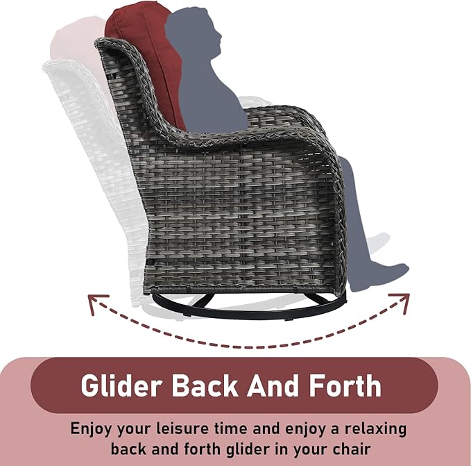 Wicker Outdoor Conversation Set-6 Pieces Outdoor Wicker High Back Couch with Swivel Rocker Chairs Patio Furniture for Deck Poolside Backyard-Grey/Red