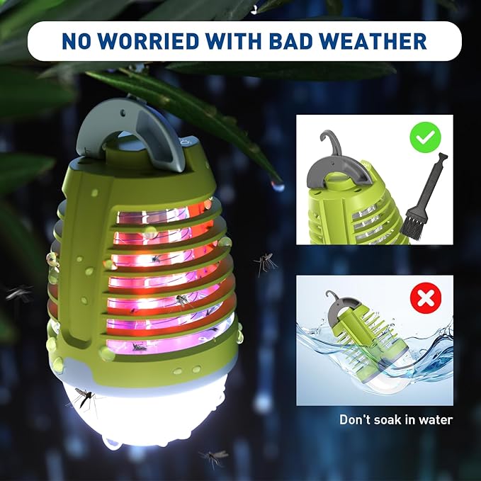 Portable Bug Zapper Outdoor Indoor, Electric Mosquito Fly Killer Lamp with Three Lighting Mode, USB Rechargeable Light Bulb Zapper for Camping, Home, Patio (3 Pack)