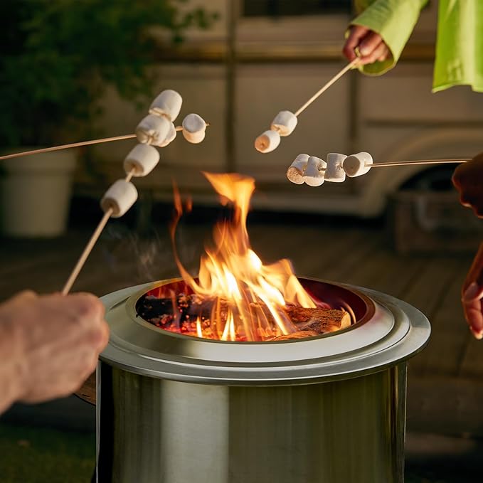 Smokeless Fire Pit,22 Inch Stainless Steel Firepit, Outdoor Wood Burning Fire Pit with Cover,Smokeless Firepits for Outside Backyard Patio Garden Camping Bonfire（Silver）