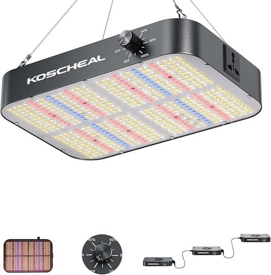KOSCHEAL KC800 LED Grow Light,80W Full Spectrum Led Grow Lights for Indoor Plants,2.9μmol/J PAR,LM301H EVO Full Spectrum Grow Light,Veg Bloom Light,Daisy Chain Dimmable Grow Lamp,Built-in Silent Fan