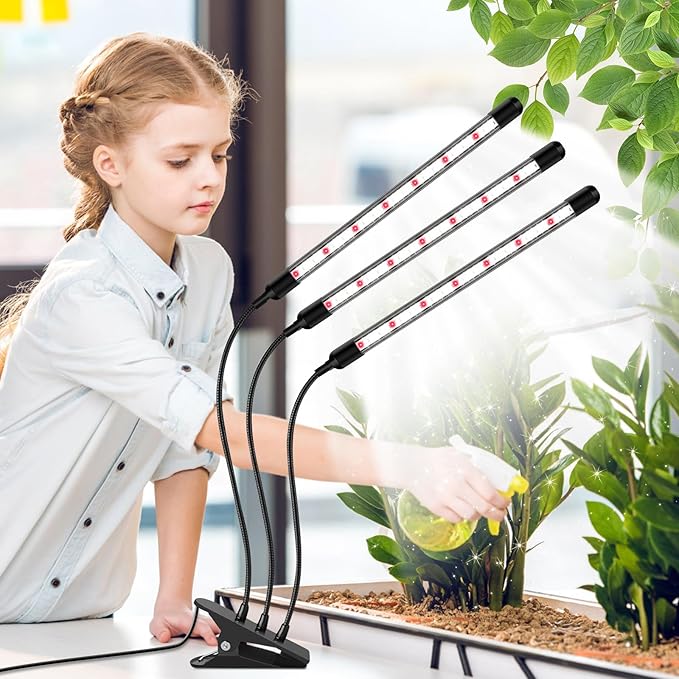 Tri-Heads Grow Lights for Indoor Plants, Full Spectrum Plant Lights for Indoor Growing with Adjustable 360° Gooseneck, 6/12/18H Timer & Dimming for Seedlings(Pack 2)