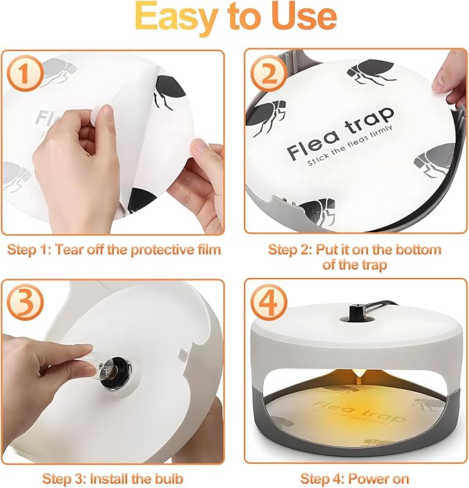Flea Traps for Inside Your Home 2 Packs, Flea Trap Indoor Pest Control Trapper Insect Killer with Light, Sticky Bed Bug Natural with 6 Glue Disc Refills and 6 Lightbulbs