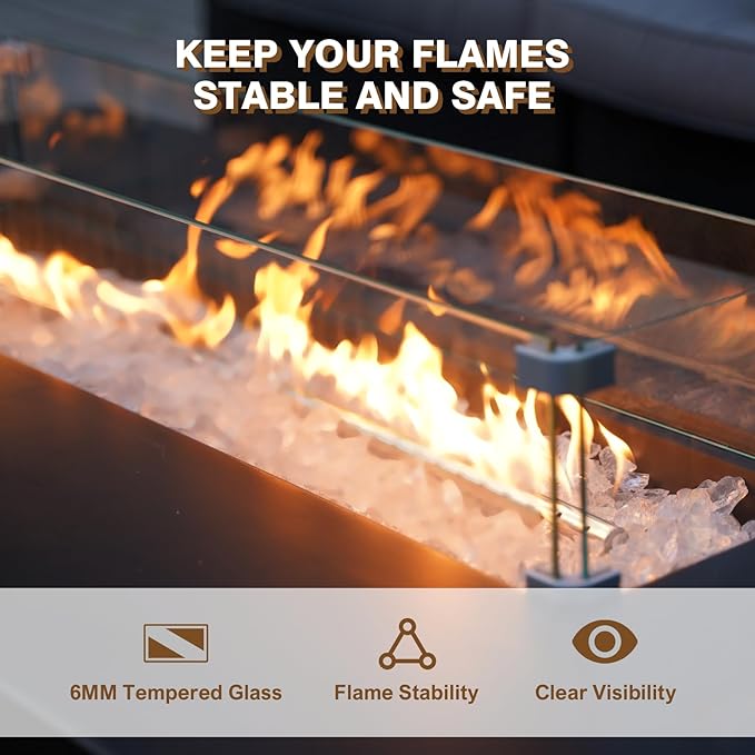 2-Piece Outdoor Propane Fire Pit Table Set – Premium Marble-Like MgO Finish, 56-Inch Gas Fire Table with Glass Wind Guard for Patio, Garden & Backyard, Includes Rain Cover & Glass Beads