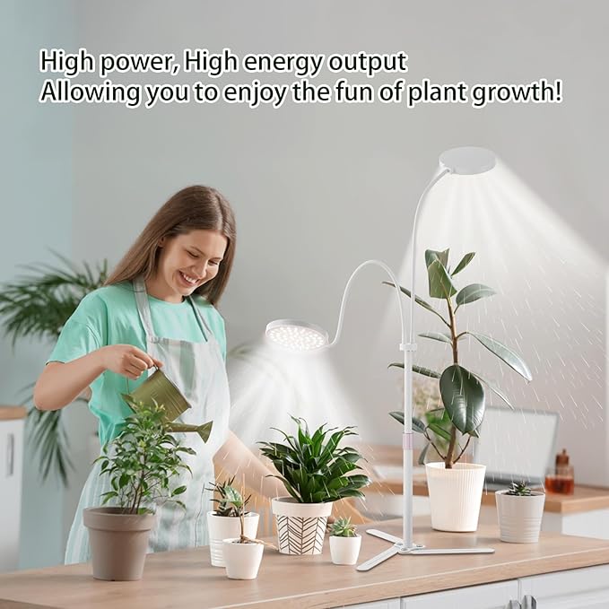 Super-Energy Tabletop LED Grow Lights 9.8"-32"Height Adjustable for Indoor Small/Medium Plants 6000K Full Spectrum with 3 Dimmable Model, Auto On Off Timing 3 9 12Hrs, 5 Brightness(Puck White)