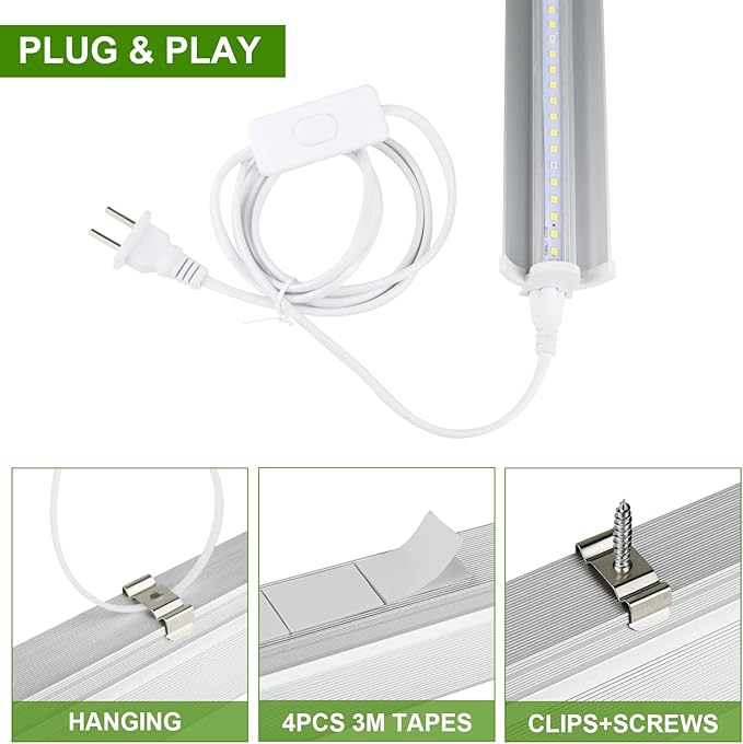 Grow Light T5 1.4 ft (4pcs x 10 Watts),5000K White Full Spectrum LED Lamp Plant Light Strips for Indoor Plant Growing,End-to-End Connectable with V-Shaped Reflector