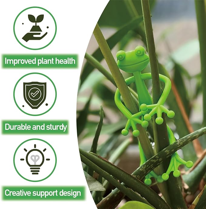 6 pcs Frog Plant Stand, Multipurpose Green Frog Plant Supports Steady Cartoon Plant Branches Tie Down, Frog Plant Stand for Potted Plants, Cute Frog Flower Pot Hugger Plant Climbing Fixture Clips Perfect for Indoor Outdoor Garden Decoration and Gifts.