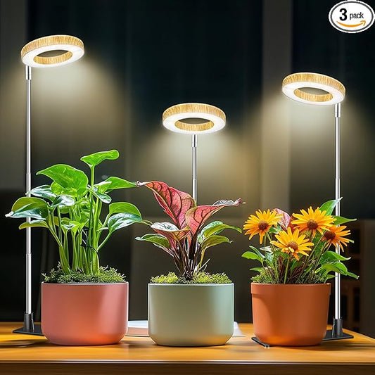 Grow Light, 48 LEDs Full Spectrum Plant Lights for Indoor Growing, Height Adjustable Faux Wood Grain Plant Grow Light with Base, 3 Optional Spectrums, Auto Timer 6/12/16Hrs, 5 Brightness