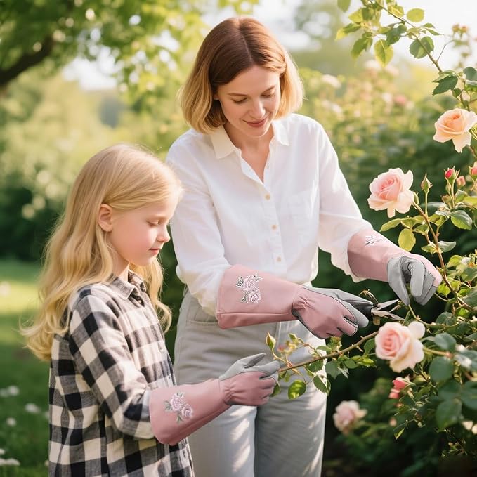Kids Garden Gloves with Thorn Resistant, Embroidery Children Gardening Gloves with Extra Long Forearm Protection(3-5)
