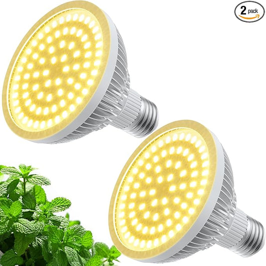 Grow Light Bulbs for Indoor Plants Full Spectrum, LED Grow Light Bulb 18W(180W Equivalent) 3500K Warm Light,PAR30 E26 Base for Regular Lamps,High PPFD for Plant Growing and Seed Starting，2 Pack.