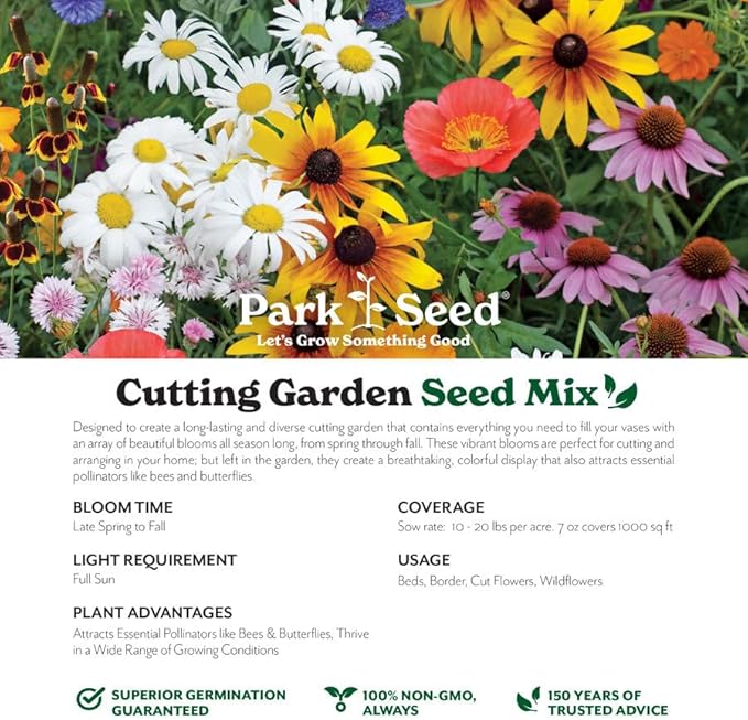 Park Seed Grow Your Own Vibrant Annual and Perennial Wildflower Garden Seeds Mixture, Easy to Grow Varieties for Pollinators and Spring Gardens - Cutting Garden Mix, 1 lb