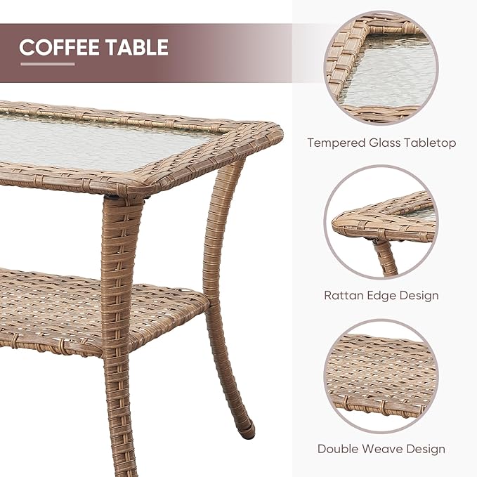 4 Piece Patio Furniture-All-Weather PE Wicker Outdoor Patio Furniture with Swivel Rocker Chairs,Outdoor Couch, Set with Coffee Table