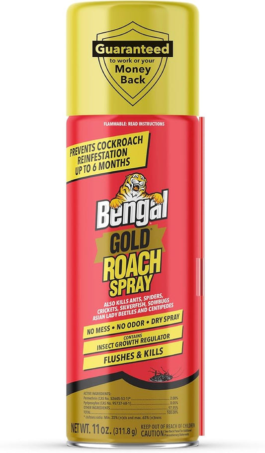 Bengal Gold Roach Spray - Odorless, Stain-Free Bug Spray for Home - Prevents Reinfestation for Up to 6 Months - 11 oz