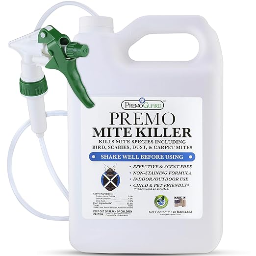Premo Guard Mite Treatment Spray – 128 oz – Kills Dust, Human, Scabies, Spider, Carpet, Bird, Mouse & Rat Mites in Home, on Furniture, Bedding – Natural Non-Toxic 100% Effective – Child & Pet Safe