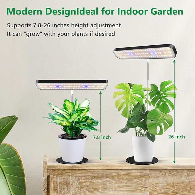 Grow Light, Full Spectrum Desktop Plant Lights for Indoor Growing Seedling 2 Pack, Large Area Lighting LED Grow Lamp with Base, Height Adjustable 26 Inch Black with 6/12/16H Timer