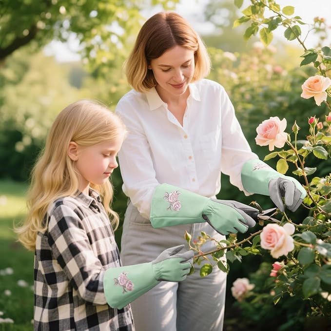 Kids Garden Gloves with Thorn Resistant, Embroidery Children Gardening Gloves with Extra Long Forearm Protection(3-5)