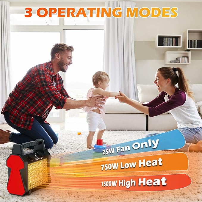 Outdoor Heaters for Patio, 1500W Garage Heater with Overheat Protection, 3S Fast Heating Electric Portable Space Heater, Outdoor Heater, Garage, Greenhouse, Indoor Outdoor Use