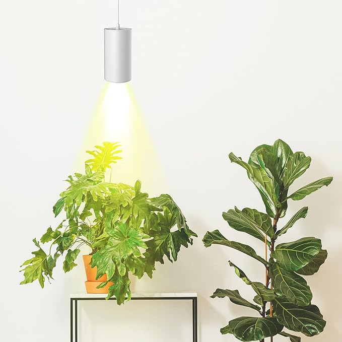 STERREN LED Grow Light, White Plug in Hanging Lights for Indoor Plants, Full Spectrum Grow Lights with On/Off Switch, Decorative Pendant Lights with 21 Ft Height Adjustable Power Cord