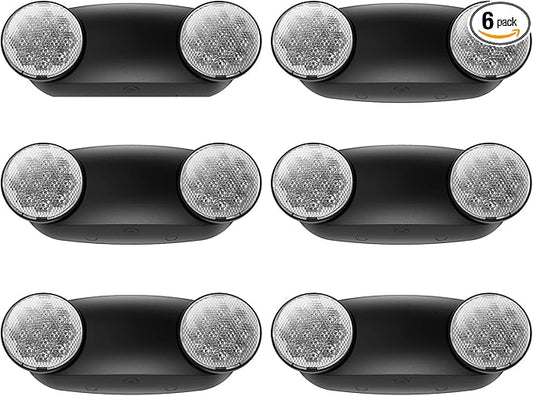 6 Pack Led Black Emergency Light with Battery Backup Round 2 Heads -UL Certified Exit Sign-120-277VAC/Commercial Emergency Lights Fixtures/Indoor Exit Lights for Home/Business.