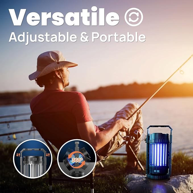 Cordless Outdoor Bug Zapper - Integrated with a 4-in-1 Mode Light, Battery-Powered Rechargeable Mosquito Lamp, Insect Trap, Up to 12 Hours of Battery Life, Black