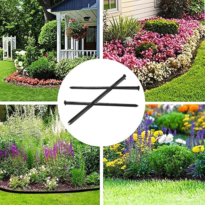 Metal Landscape Stakes,10Inch 50Pcs Landscape Edging Anchoring Spikes for Tent Spikes,Paver Edging,Artificial Turf Stakes,Tent and More (50, Black)