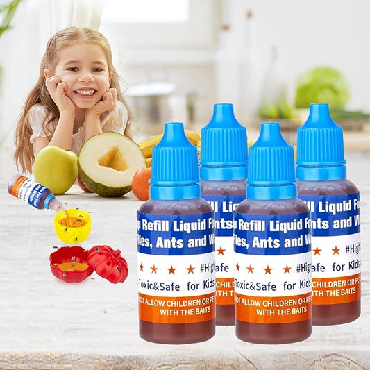 Fruit Fly Trap Refill Liquid, 0.68oz Bottle - Indoor Gnat Killer Lure, Ready-to-Use Attractant for Home Kitchen(4 Pack)
